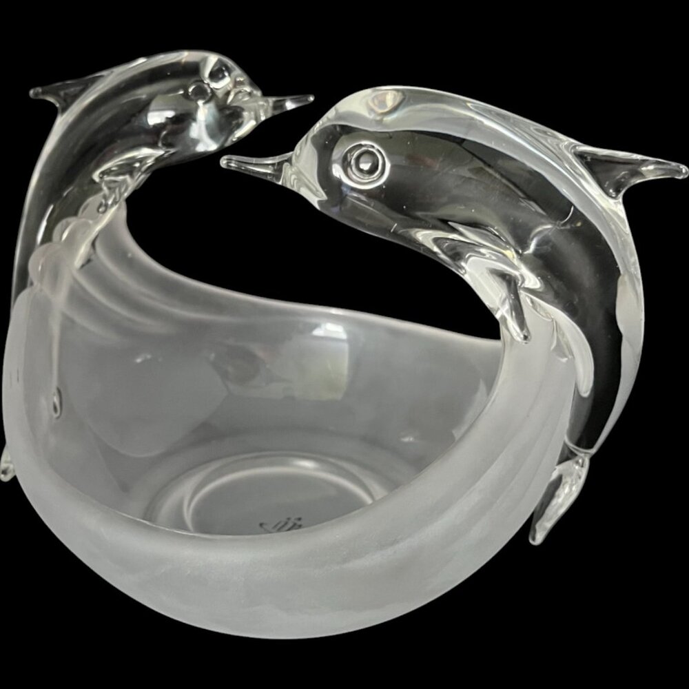 Partylite Jump for Joy Glass Dolphins Frosted Votive Candle Holder P8526